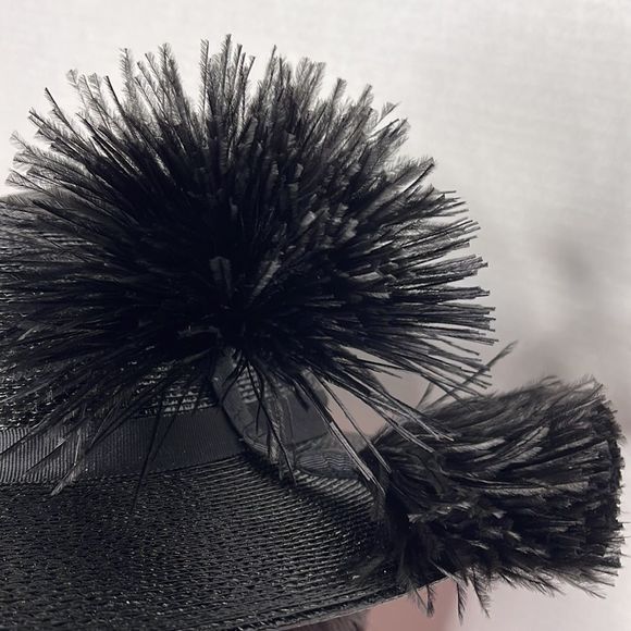 Vintage 60s Black Straw Hat with Feather Plume main image 13
